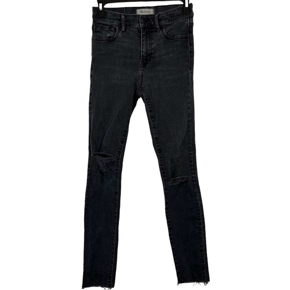 MADEWELL HIGH RISER Black Gray Wash SKINNY SKINNY Zip Fly Raw Hem Jeans sz 25